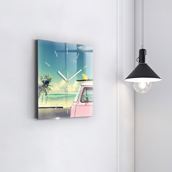 Szögletes fali üvegóra Autó szörfdeszkával