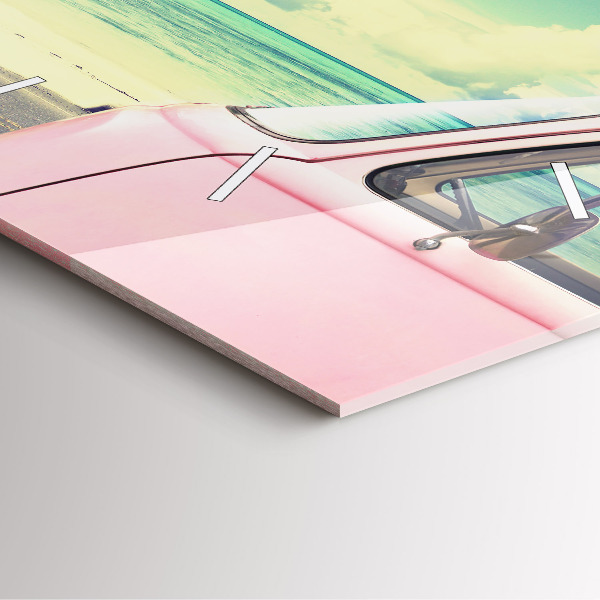 Szögletes fali üvegóra Autó szörfdeszkával