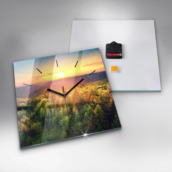 Szögletes fali üvegóra Naplemente a dombok felett