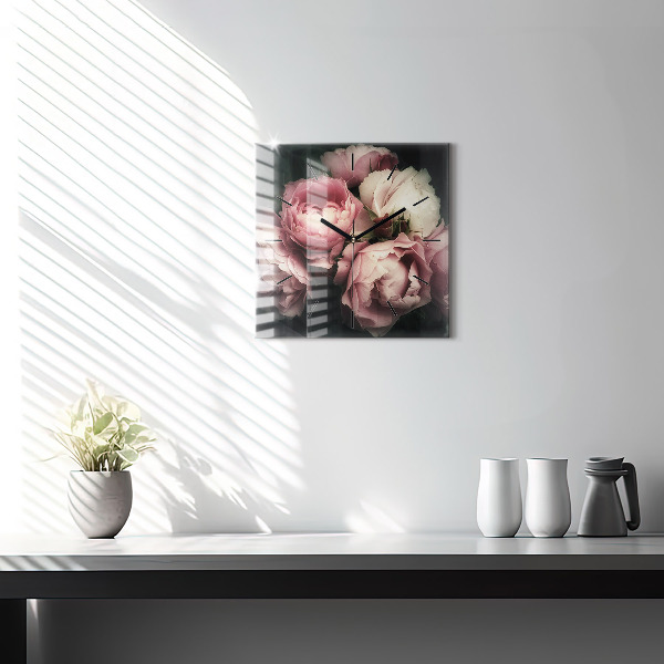 Szögletes fali üvegóra Rózsaszín rózsa csokor