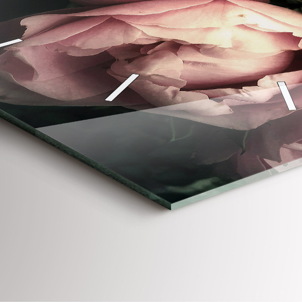 Szögletes fali üvegóra Rózsaszín rózsa csokor