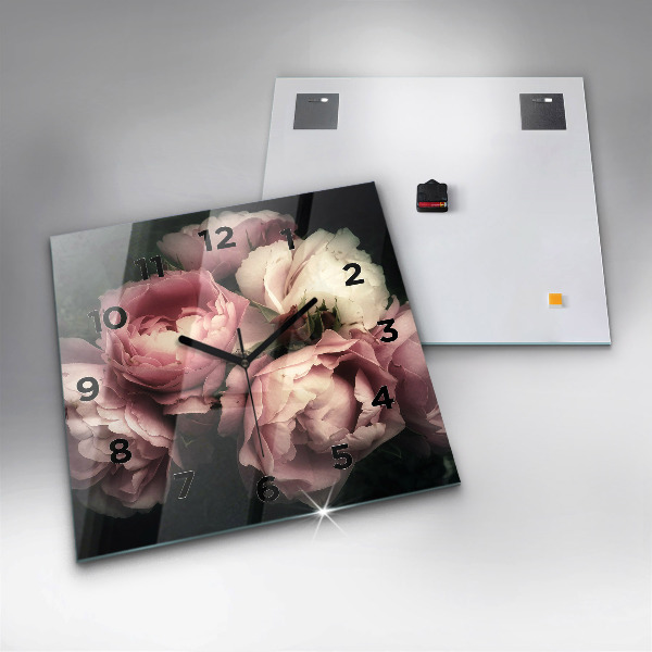 Szögletes fali üvegóra Rózsaszín rózsa csokor
