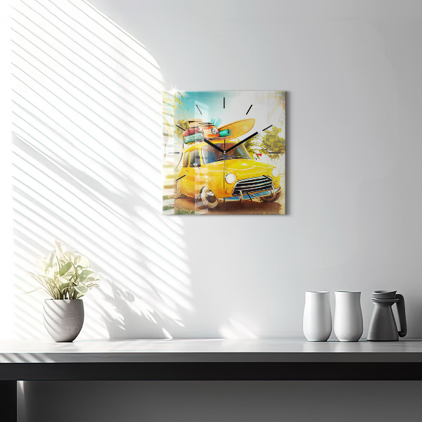 Szögletes fali üvegóra Autó szörfdeszkával