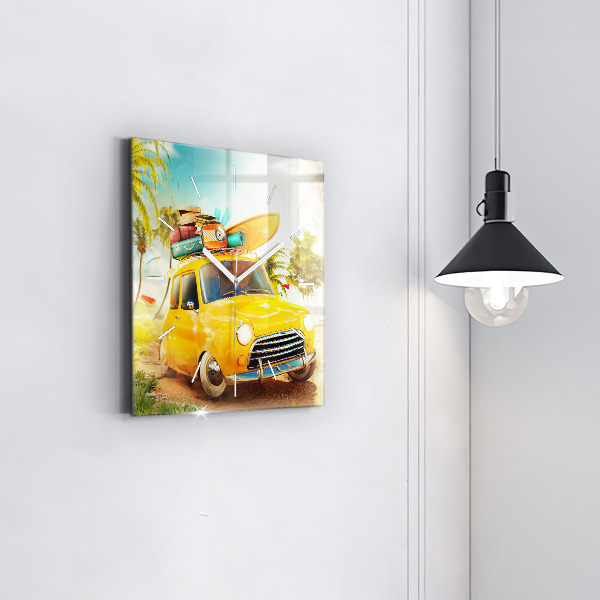 Szögletes fali üvegóra Autó szörfdeszkával