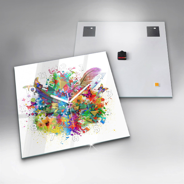 Szögletes fali üvegóra Virágos harmónia pillangókkal