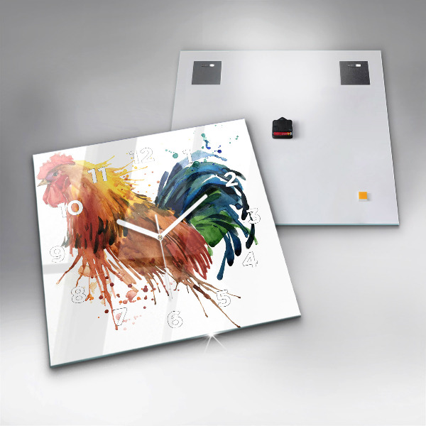 Szögletes fali üvegóra Színes kakas