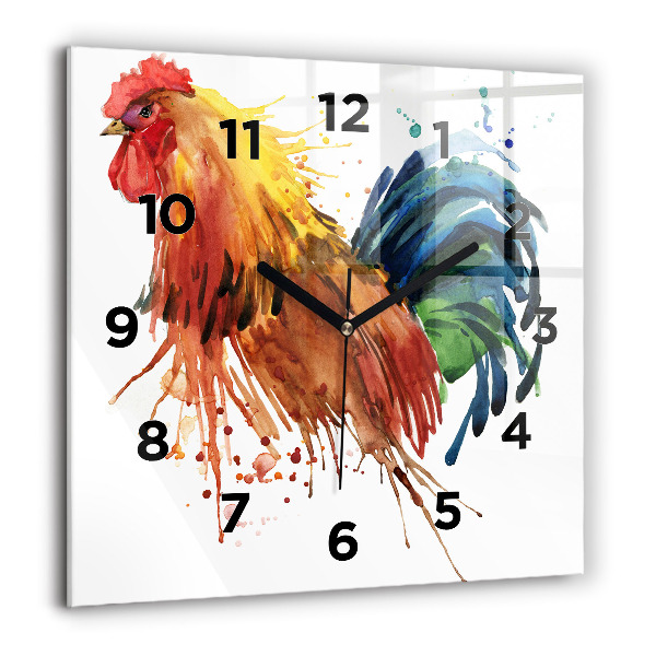 Szögletes fali üvegóra Színes kakas
