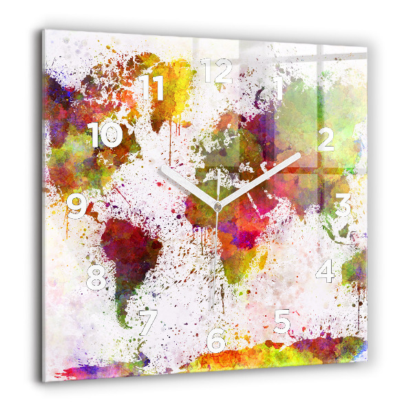 Szögletes fali üvegóra Akvarell térkép a világról