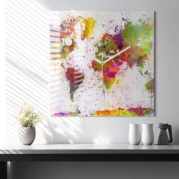 Szögletes fali üvegóra Akvarell térkép a világról