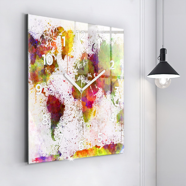 Szögletes fali üvegóra Akvarell térkép a világról