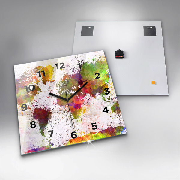 Szögletes fali üvegóra Akvarell térkép a világról