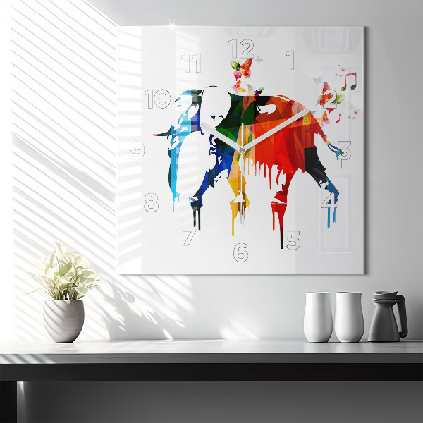 Szögletes fali üvegóra Színes festett elefánt