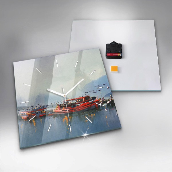 Szögletes fali üvegóra Halászhajó a kikötőben