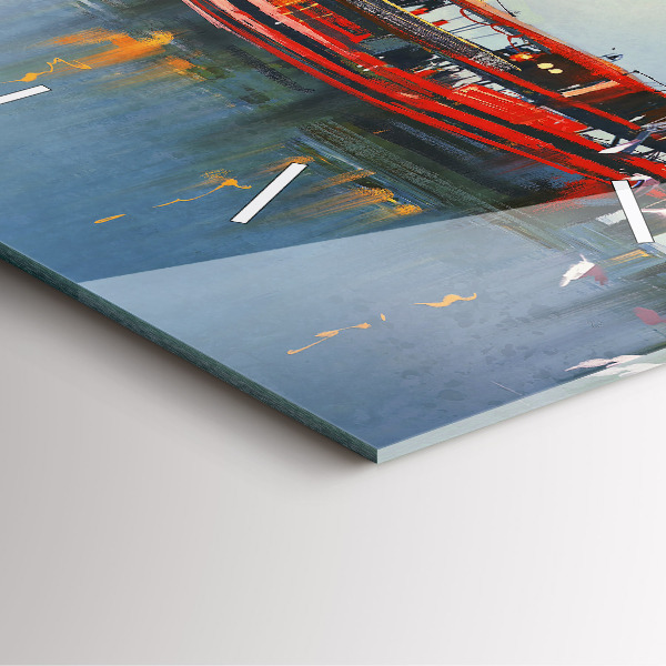 Szögletes fali üvegóra Halászhajó a kikötőben