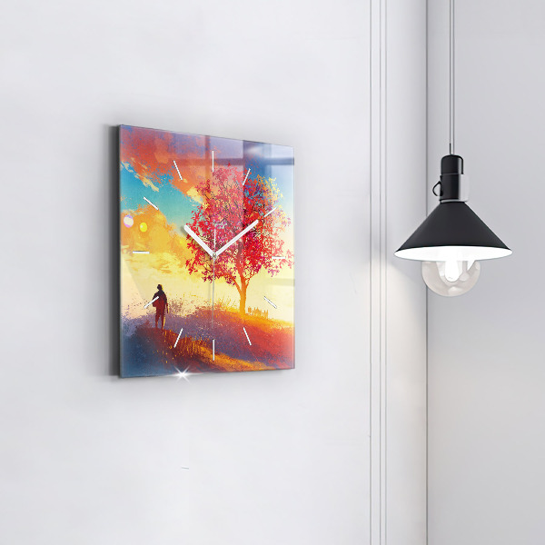 Szögletes fali üvegóra Őszi táj