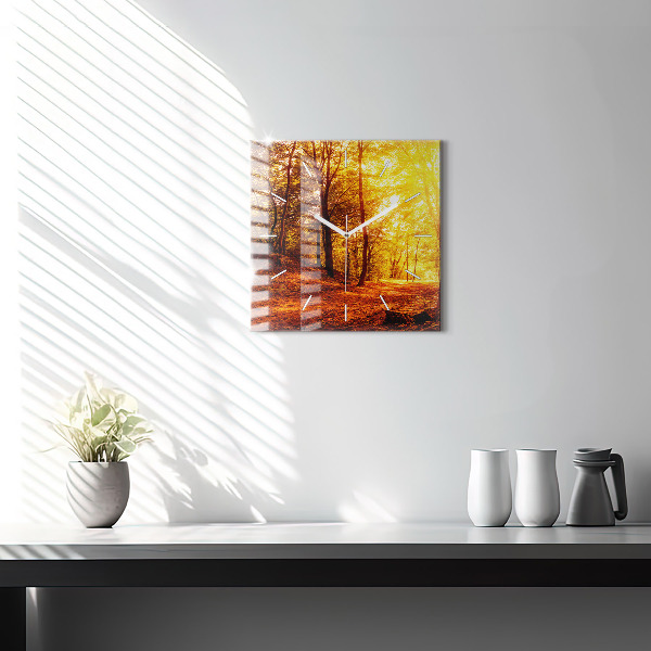 Szögletes fali üvegóra Erdei táj a napon