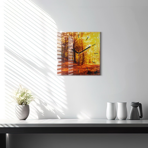 Szögletes fali üvegóra Erdei táj a napon