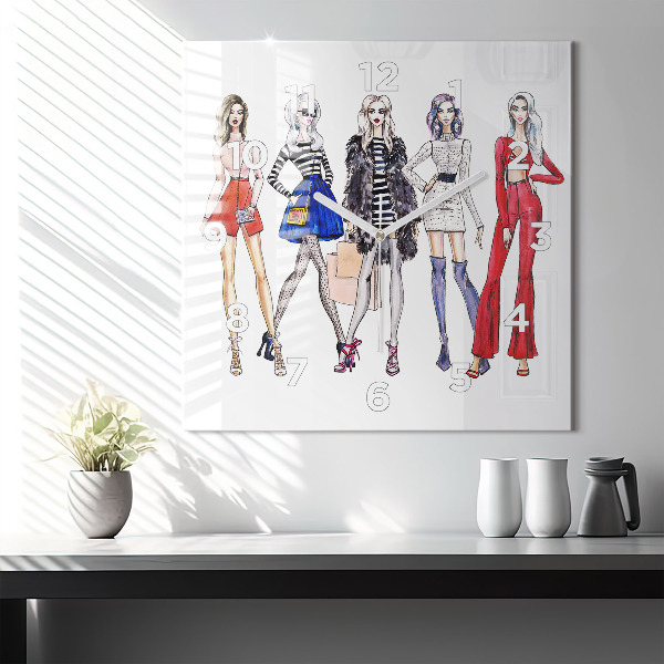Szögletes fali üvegóra Divatos lányok