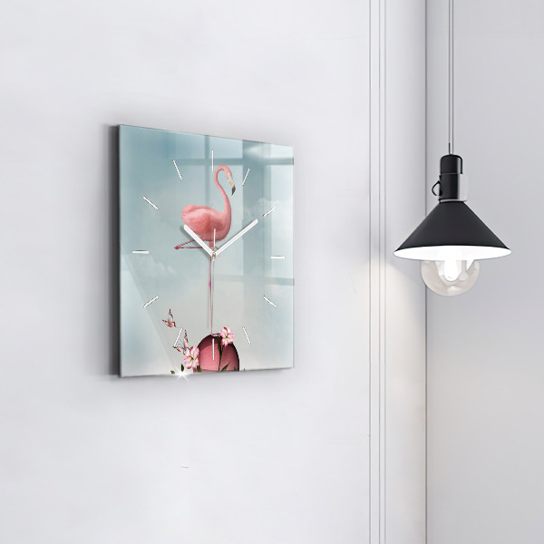 Szögletes fali üvegóra Szürreális flamingó