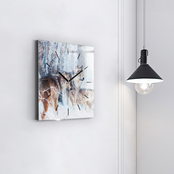 Szögletes fali üvegóra Farkasok az erdőben