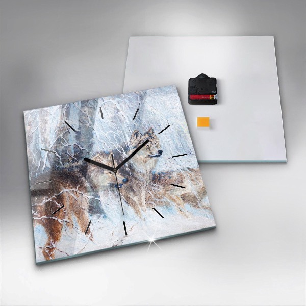 Szögletes fali üvegóra Farkasok az erdőben