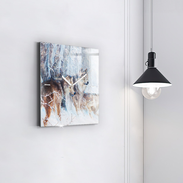 Szögletes fali üvegóra Farkasok az erdőben