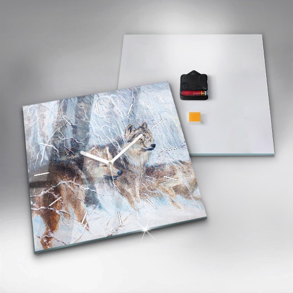 Szögletes fali üvegóra Farkasok az erdőben