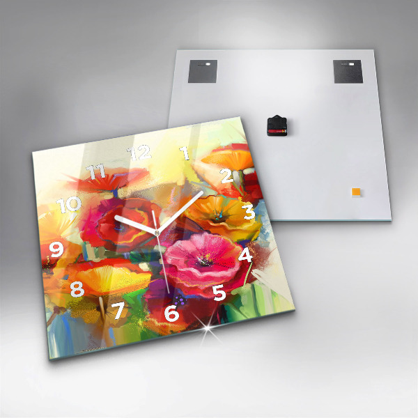 Szögletes fali üvegóra Színes pipacsok