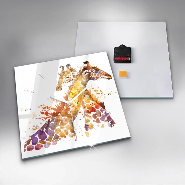 Szögletes fali üvegóra Zsiráf - akvarell