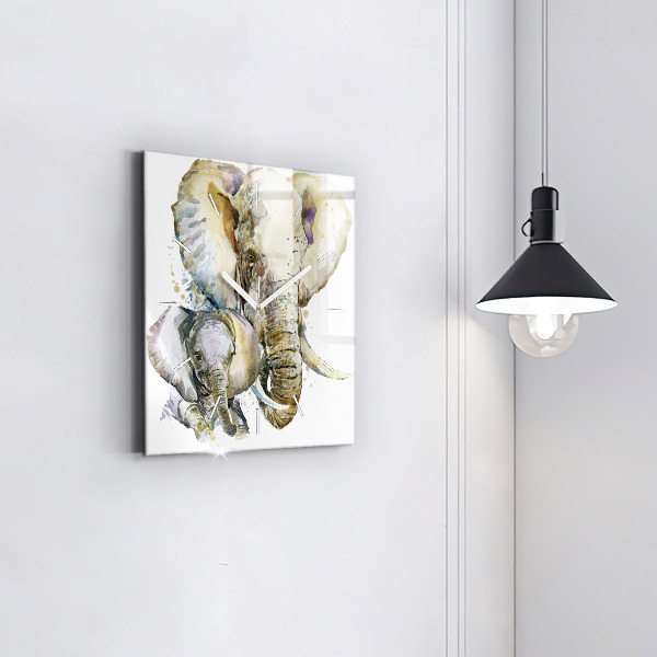 Szögletes fali üvegóra Festett állatok elefántok