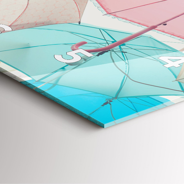 Szögletes fali üvegóra Pasztell színű esernyők