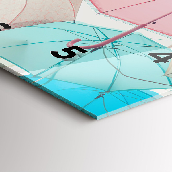 Szögletes fali üvegóra Pasztell színű esernyők