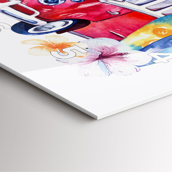 Szögletes fali üvegóra Autó és szörfözés jele