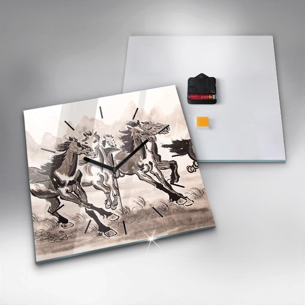 Szögletes fali üvegóra Vágtató lovak