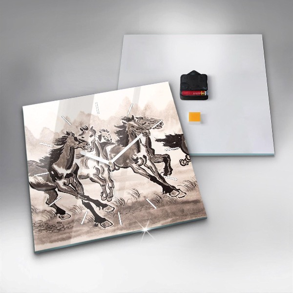 Szögletes fali üvegóra Vágtató lovak