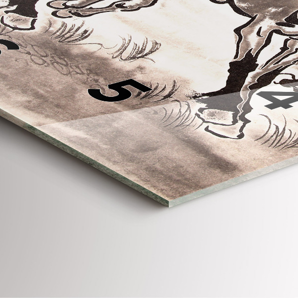 Szögletes fali üvegóra Vágtató lovak