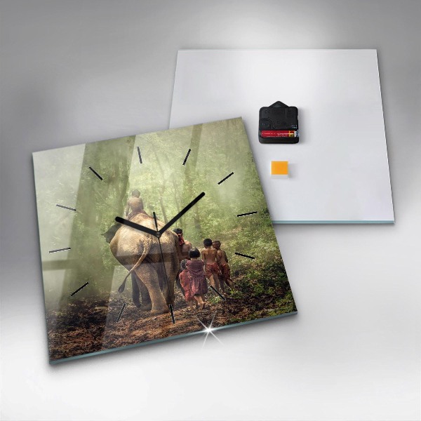 Szögletes fali üvegóra Elefántot vezető gyerekek