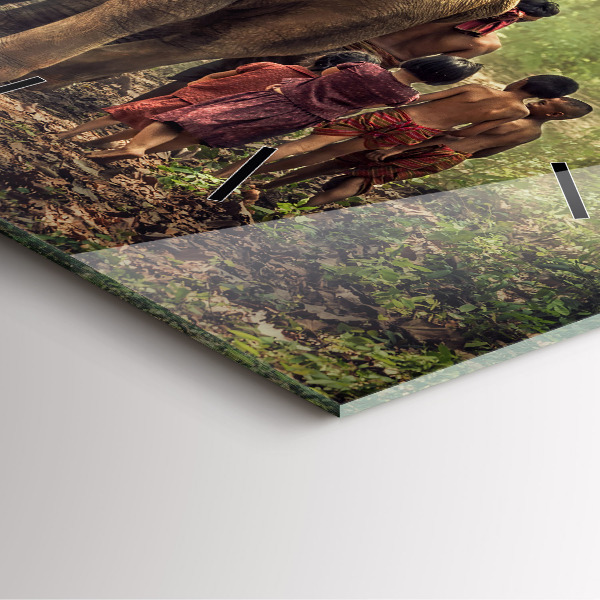 Szögletes fali üvegóra Elefántot vezető gyerekek