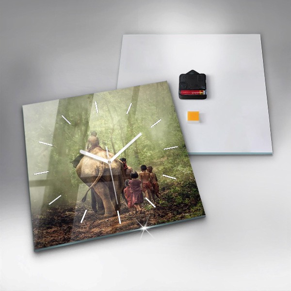 Szögletes fali üvegóra Elefántot vezető gyerekek