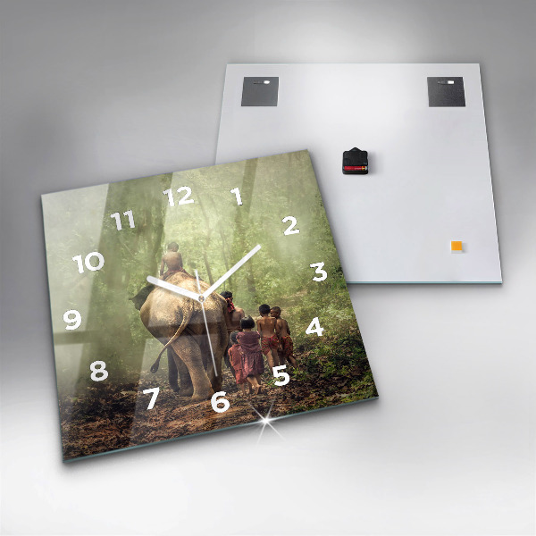 Szögletes fali üvegóra Elefántot vezető gyerekek