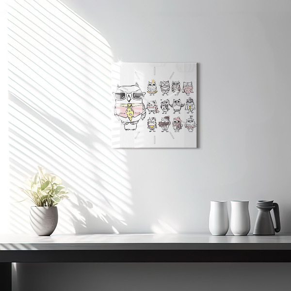 Szögletes fali üvegóra Vintage bagoly poszter