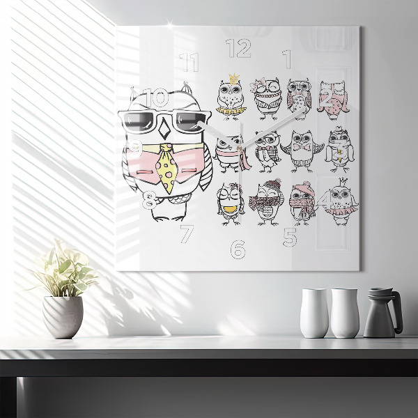 Szögletes fali üvegóra Vintage bagoly poszter