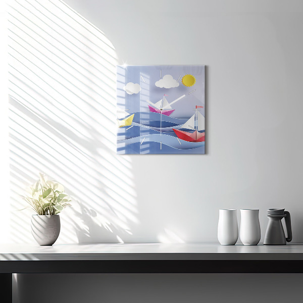 Szögletes fali üvegóra Origami színes vitorlások