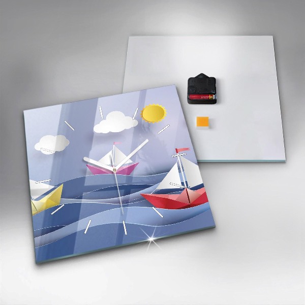 Szögletes fali üvegóra Origami színes vitorlások
