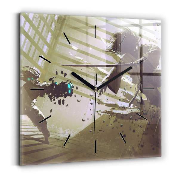 Szögletes fali üvegóra Robot vs szamuráj harc