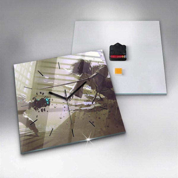 Szögletes fali üvegóra Robot vs szamuráj harc