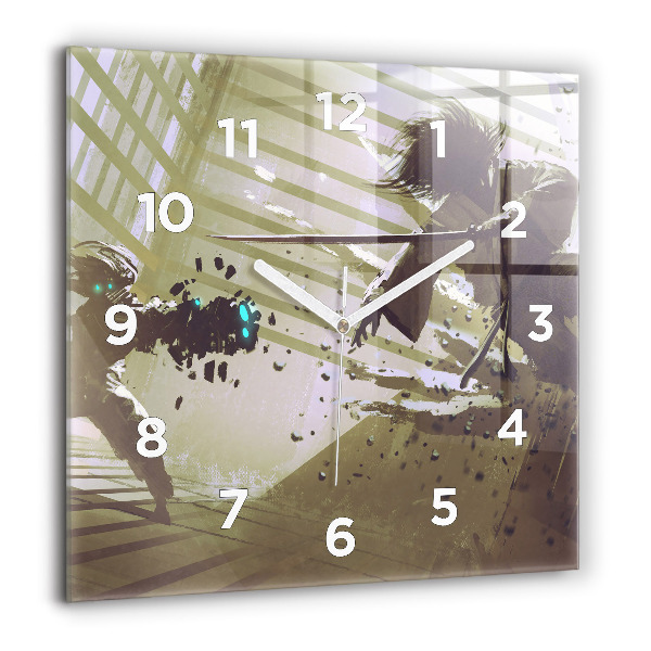 Szögletes fali üvegóra Robot vs szamuráj harc