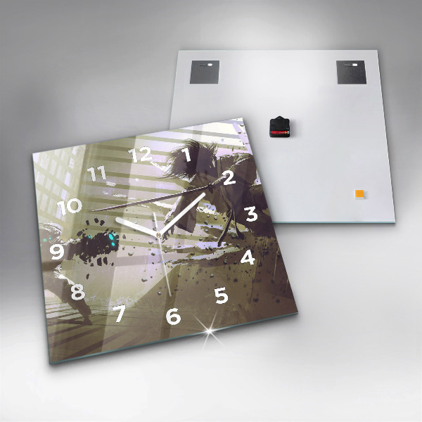 Szögletes fali üvegóra Robot vs szamuráj harc