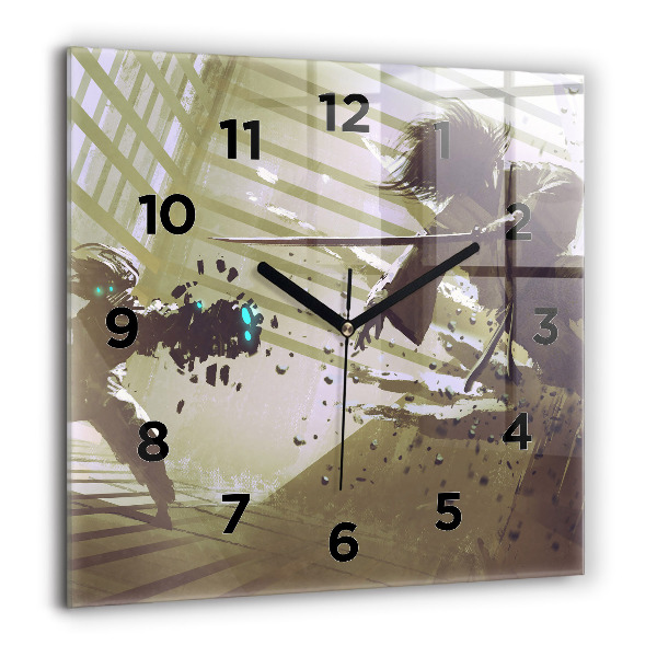 Szögletes fali üvegóra Robot vs szamuráj harc