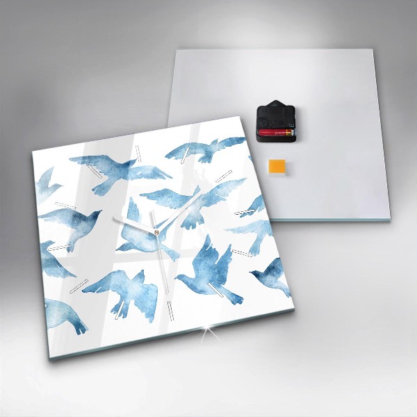 Szögletes fali üvegóra Repülő kék madarak